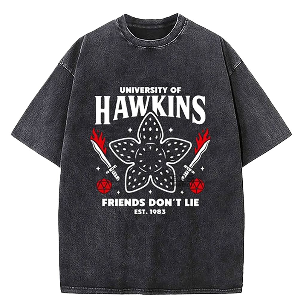 Retro Washed Cotton T-Shirts with Character Print