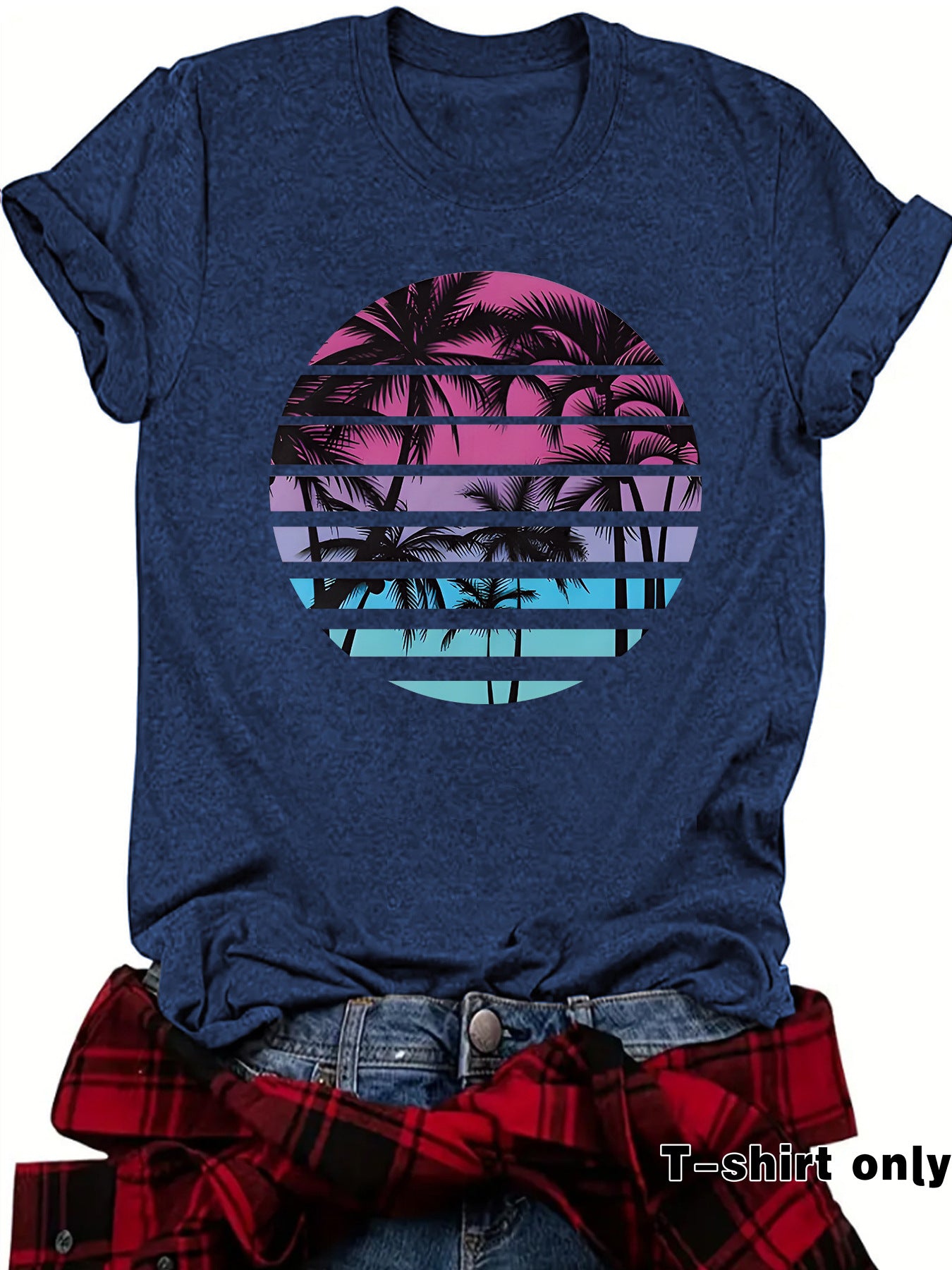Beach Shirts for Women Coconut Trees Printed T-shirt Short Sleeve T-shirt
