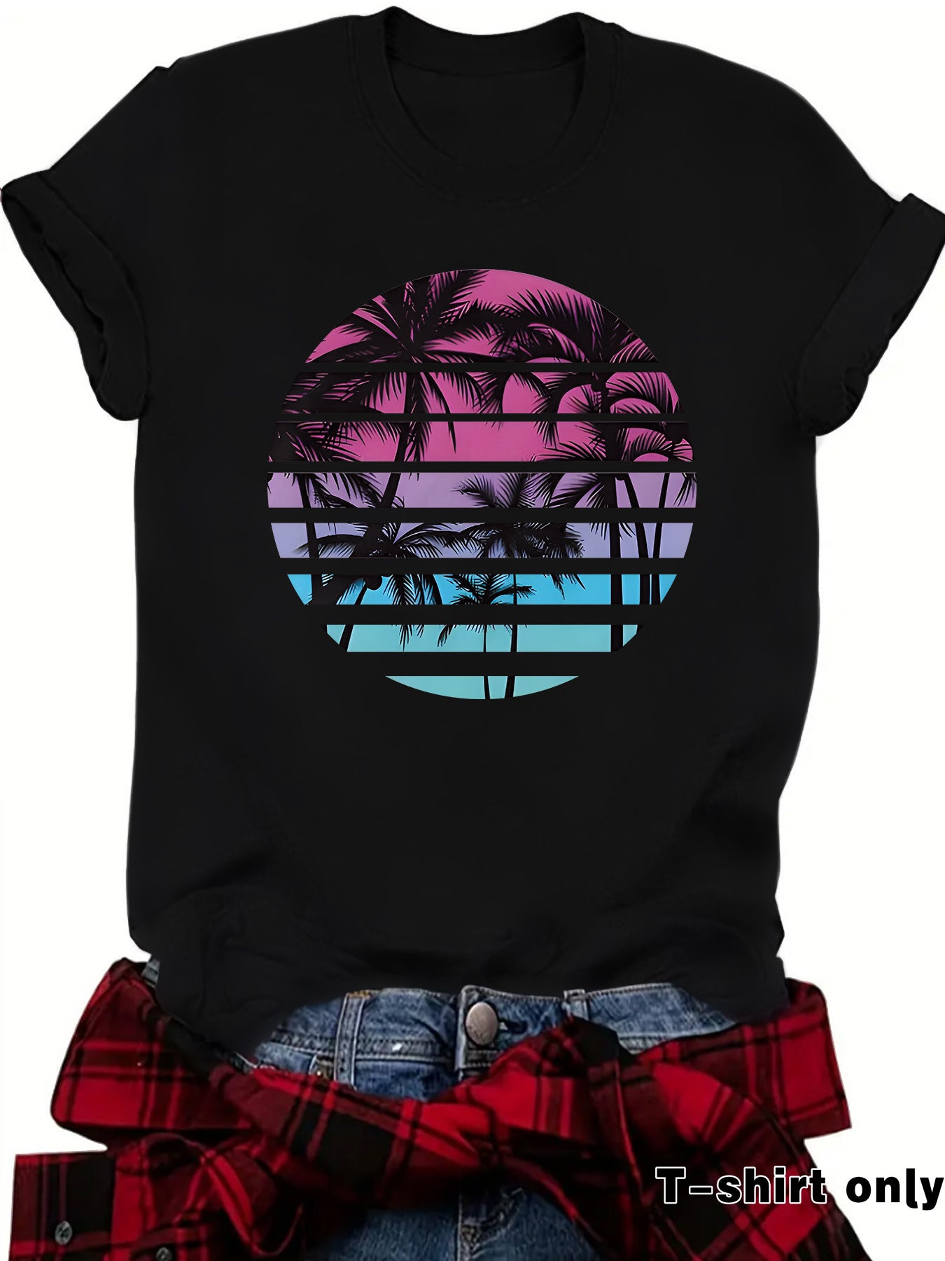 Beach Shirts for Women Coconut Trees Printed T-shirt Short Sleeve T-shirt