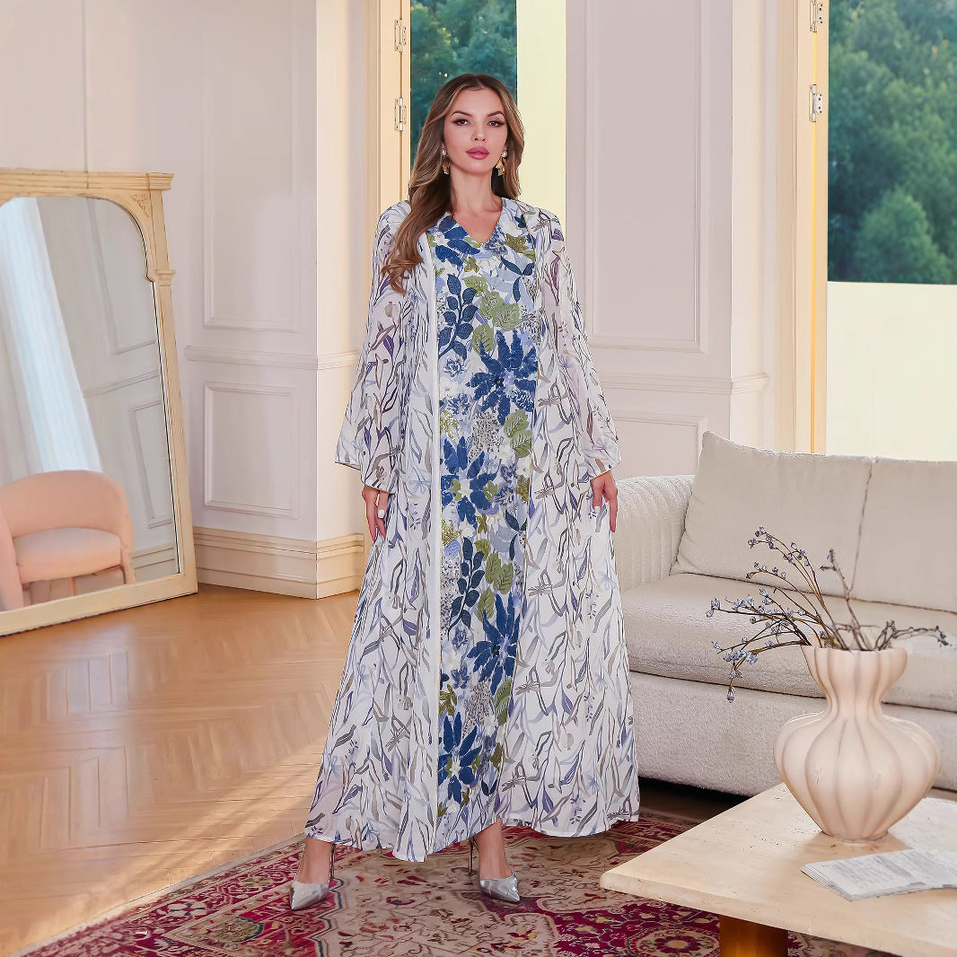 Muslim  Women's Arab Clothing Dress with Print and Sequins