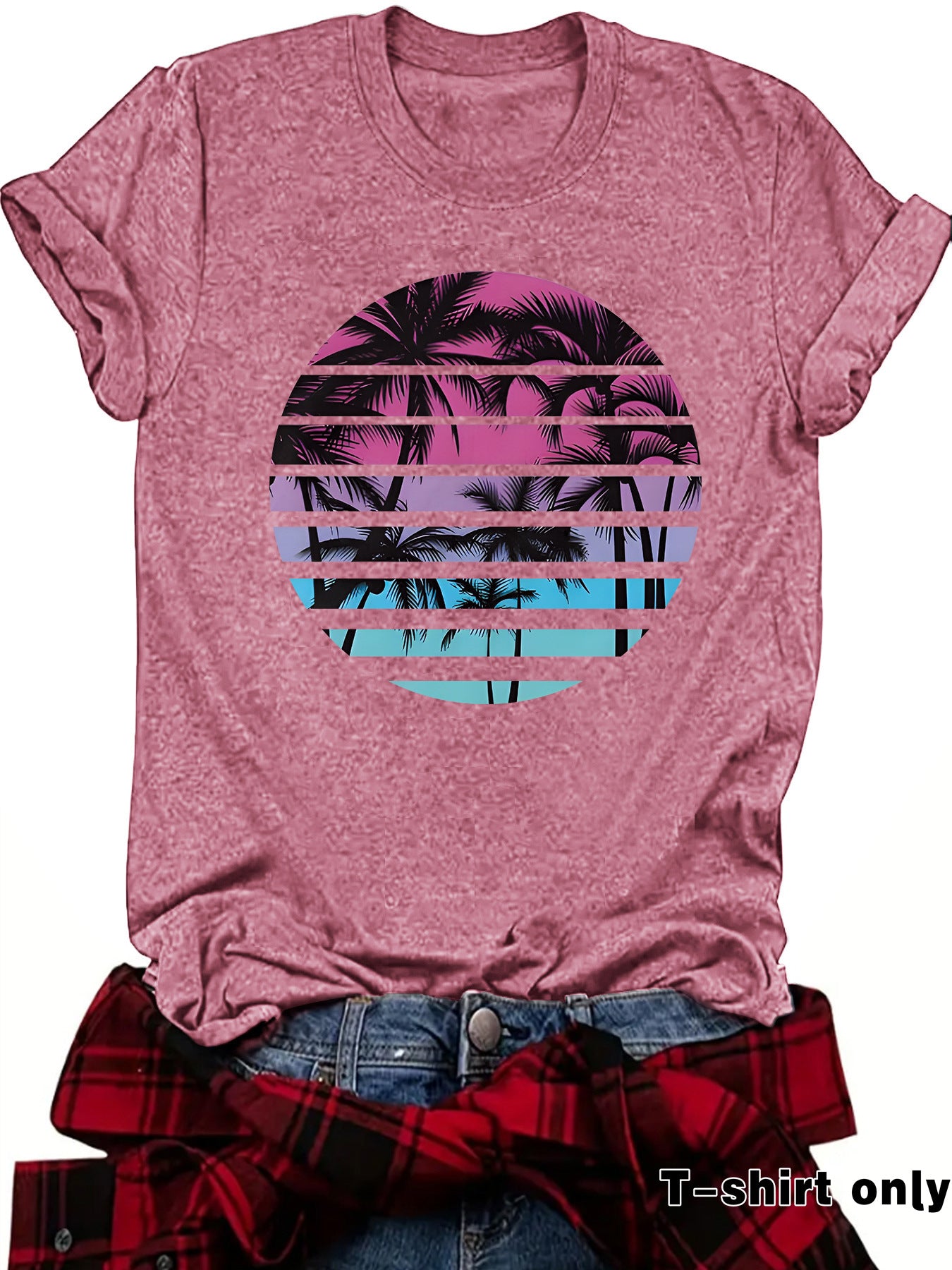 Beach Shirts for Women Coconut Trees Printed T-shirt Short Sleeve T-shirt