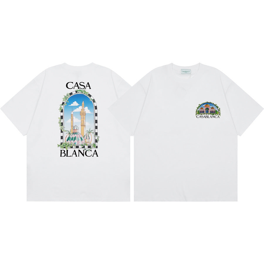 Loose short-sleeved T-shirts for women Modern art for Casablanca city landmarks