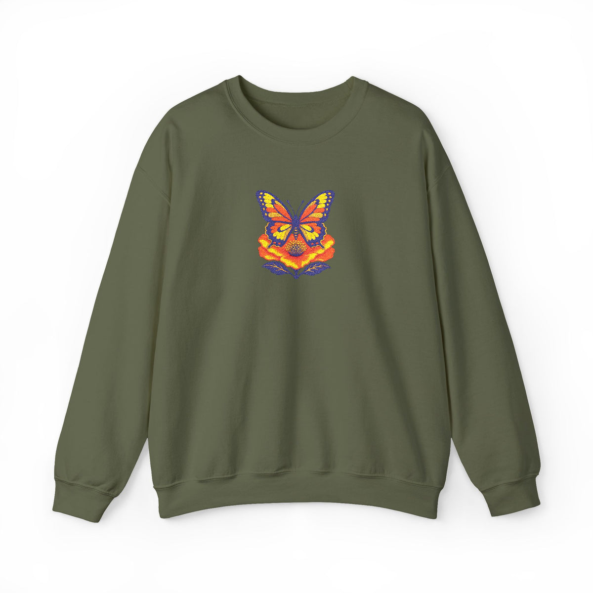 Butterfly Fox Crewneck Sweatshirt — Embroidery Colorful Geometric Animal Design