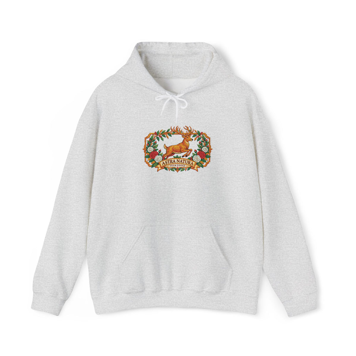 Embroidery Deer in Field  Mosaic Hoodie — Colorful Tribal Deer Graphic Pullover