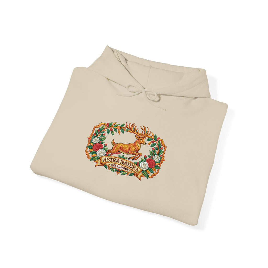 Embroidery Deer in Field  Mosaic Hoodie — Colorful Tribal Deer Graphic Pullover