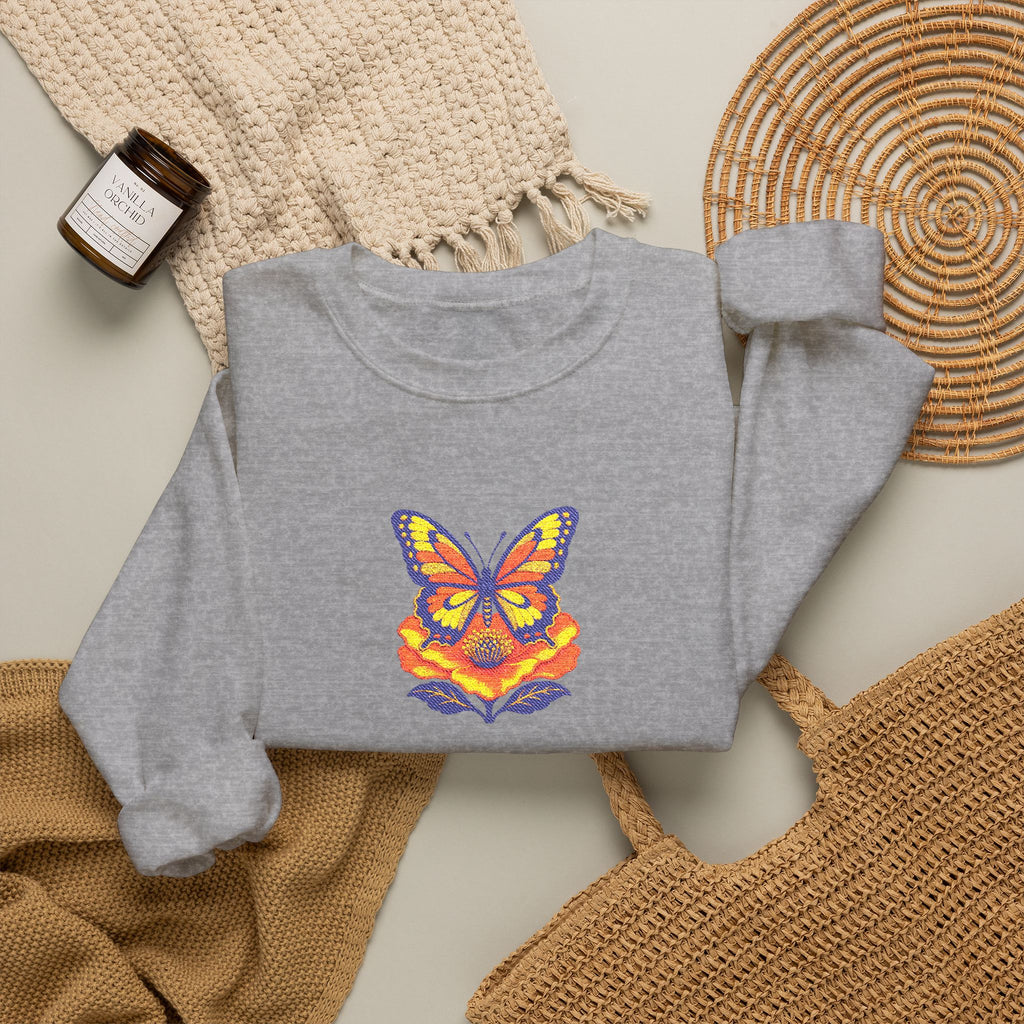 Butterfly Fox Crewneck Sweatshirt — Embroidery Colorful Geometric Animal Design