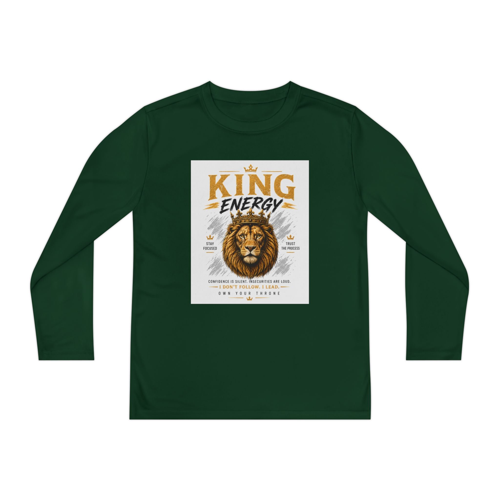 Youth Long Sleeve Tee — "King Energy" Lion Graphic