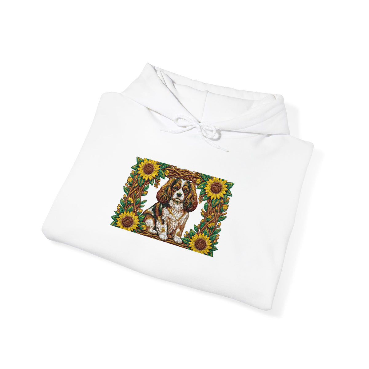 Embroidery Cavalier King Charles Spaniel Sunflower Hoodie - Floral Dog Lover Sweatshirt