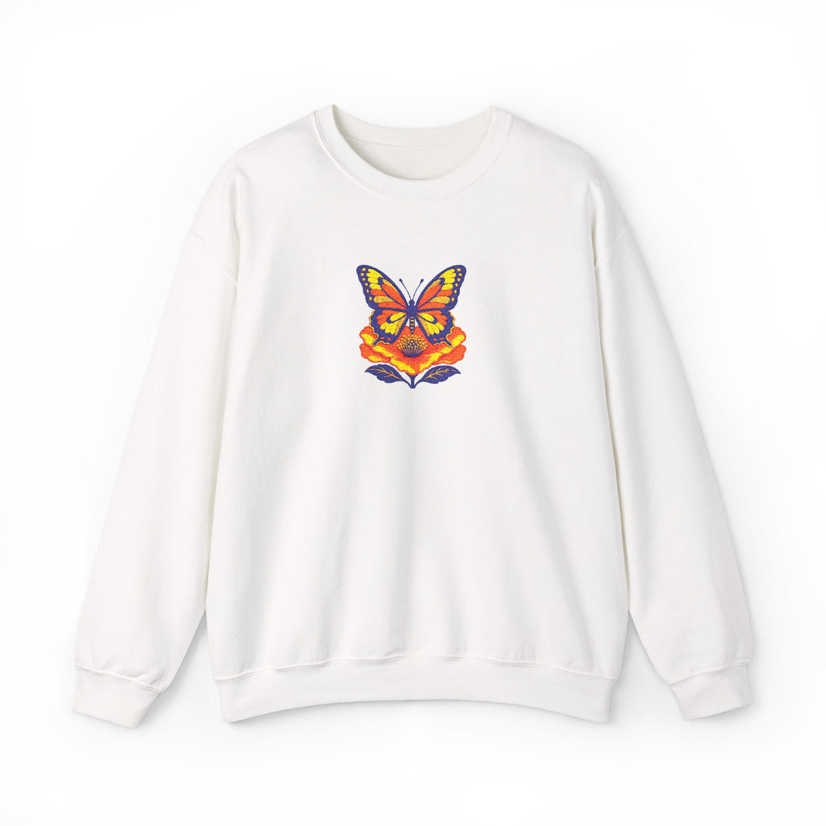 Butterfly Fox Crewneck Sweatshirt — Embroidery Colorful Geometric Animal Design