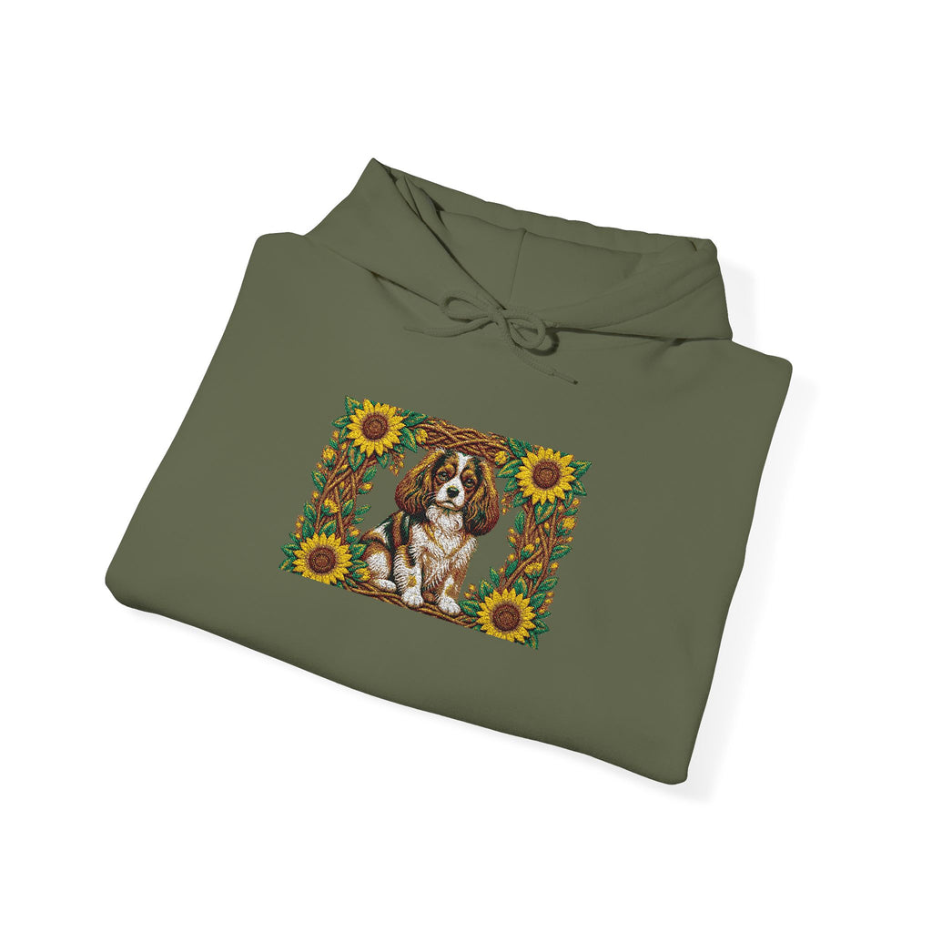 Embroidery Cavalier King Charles Spaniel Sunflower Hoodie - Floral Dog Lover Sweatshirt