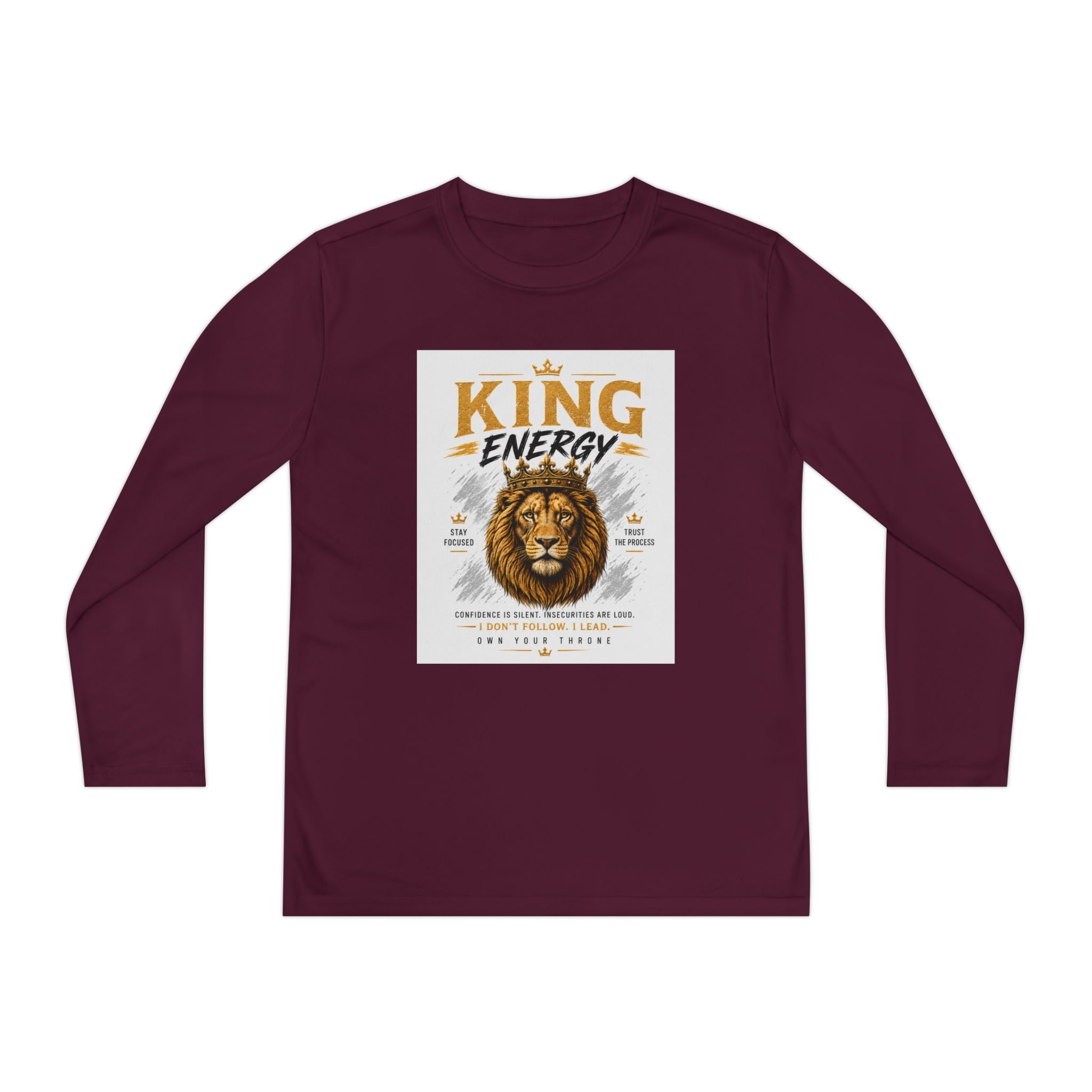 Youth Long Sleeve Tee — "King Energy" Lion Graphic