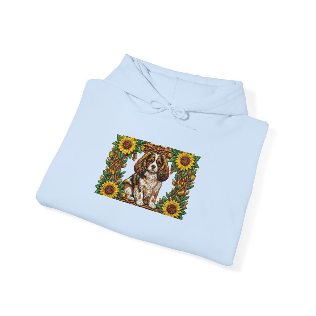 Embroidery Cavalier King Charles Spaniel Sunflower Hoodie - Floral Dog Lover Sweatshirt