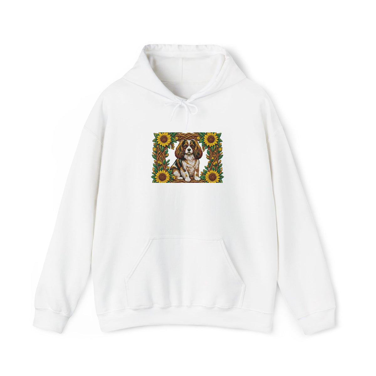 Embroidery Cavalier King Charles Spaniel Sunflower Hoodie - Floral Dog Lover Sweatshirt