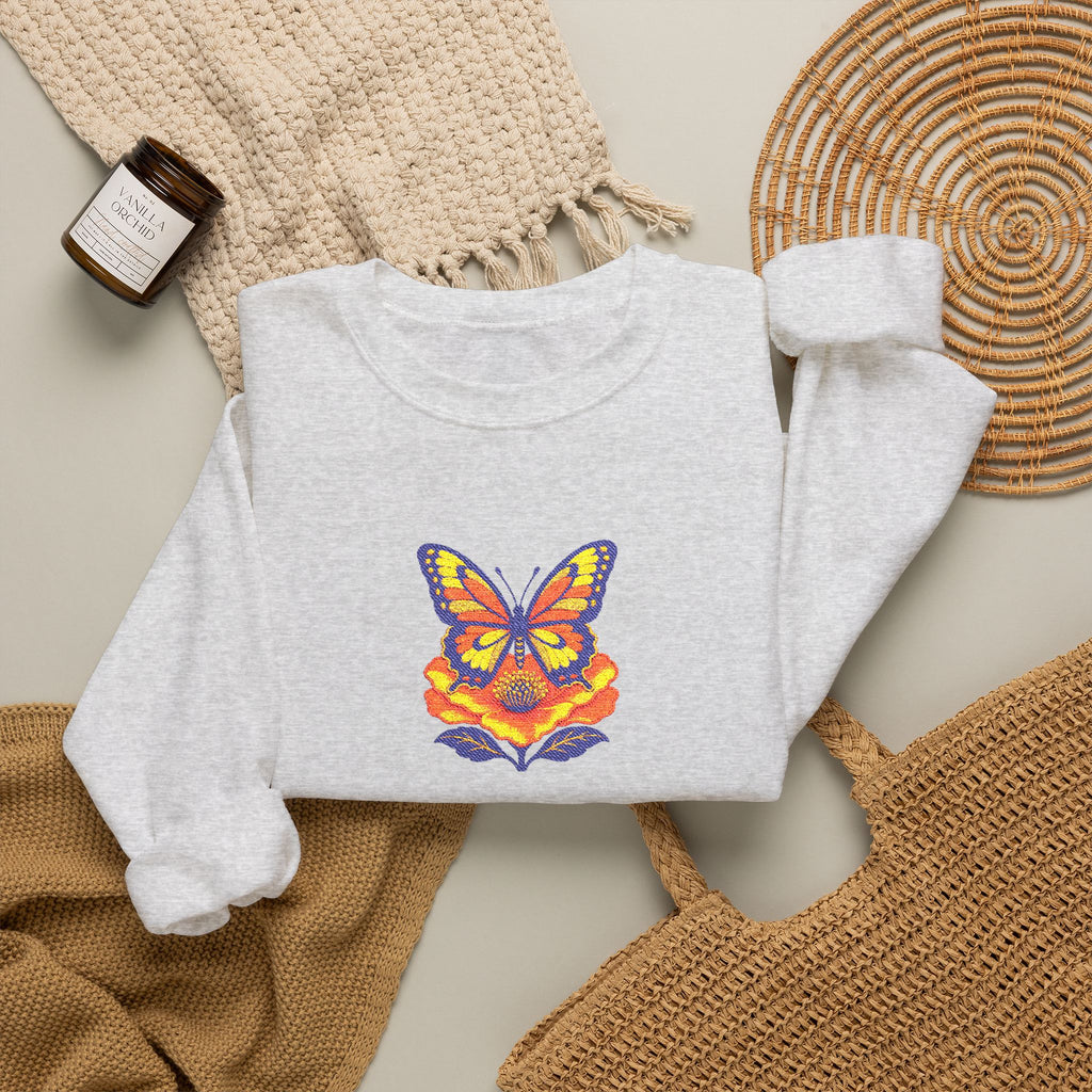 Butterfly Fox Crewneck Sweatshirt — Embroidery Colorful Geometric Animal Design