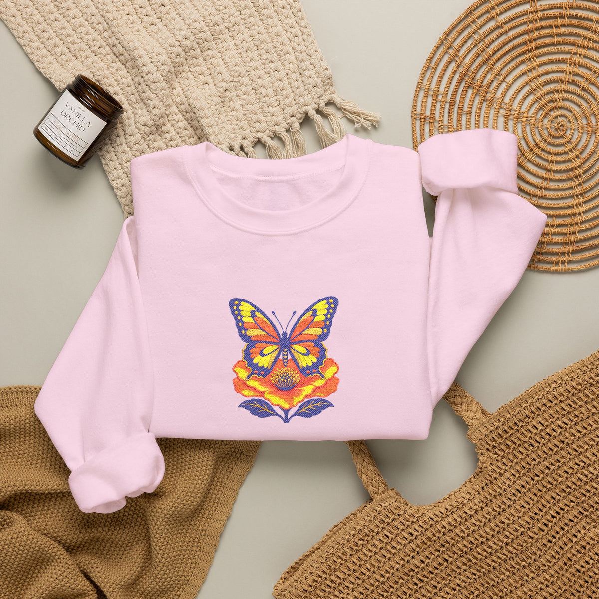 Butterfly Fox Crewneck Sweatshirt — Embroidery Colorful Geometric Animal Design