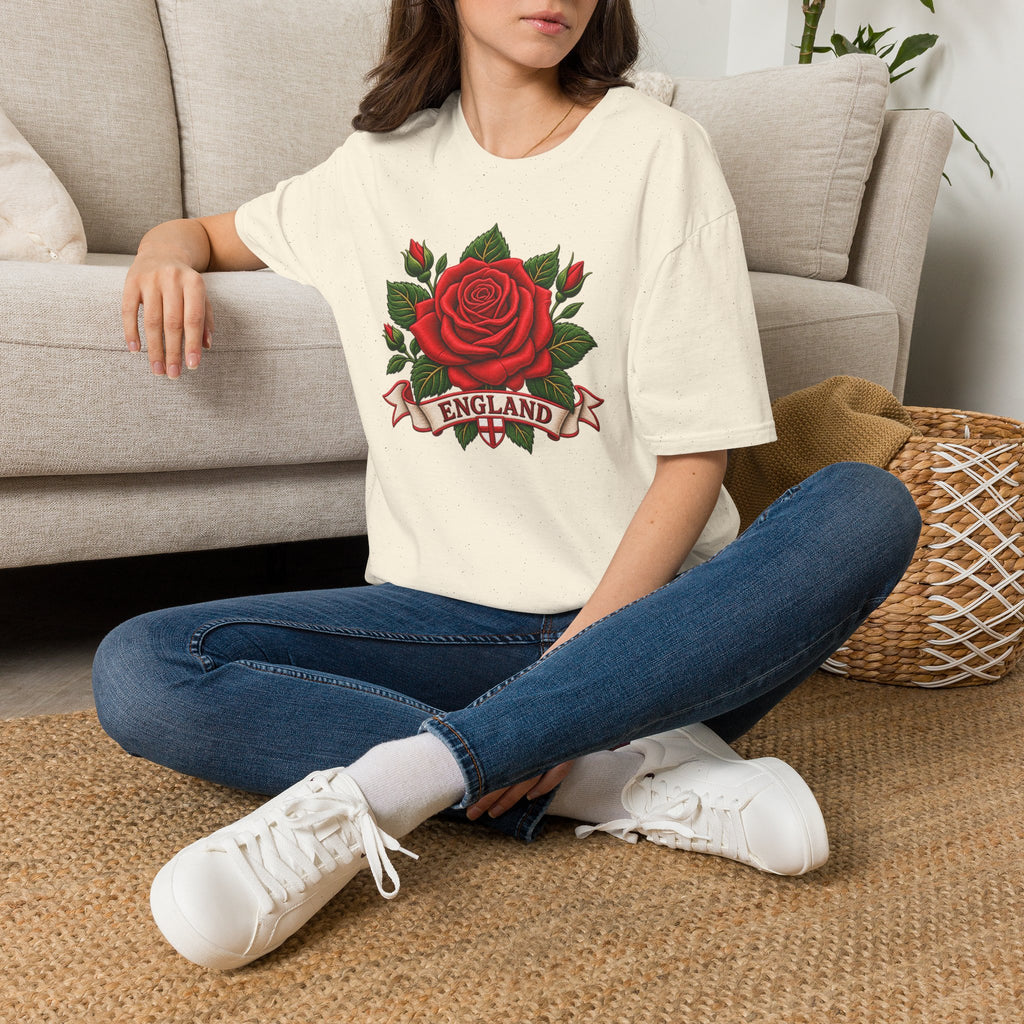 England Rose T-Shirt — Vintage Red Rose Floral Crest Tee