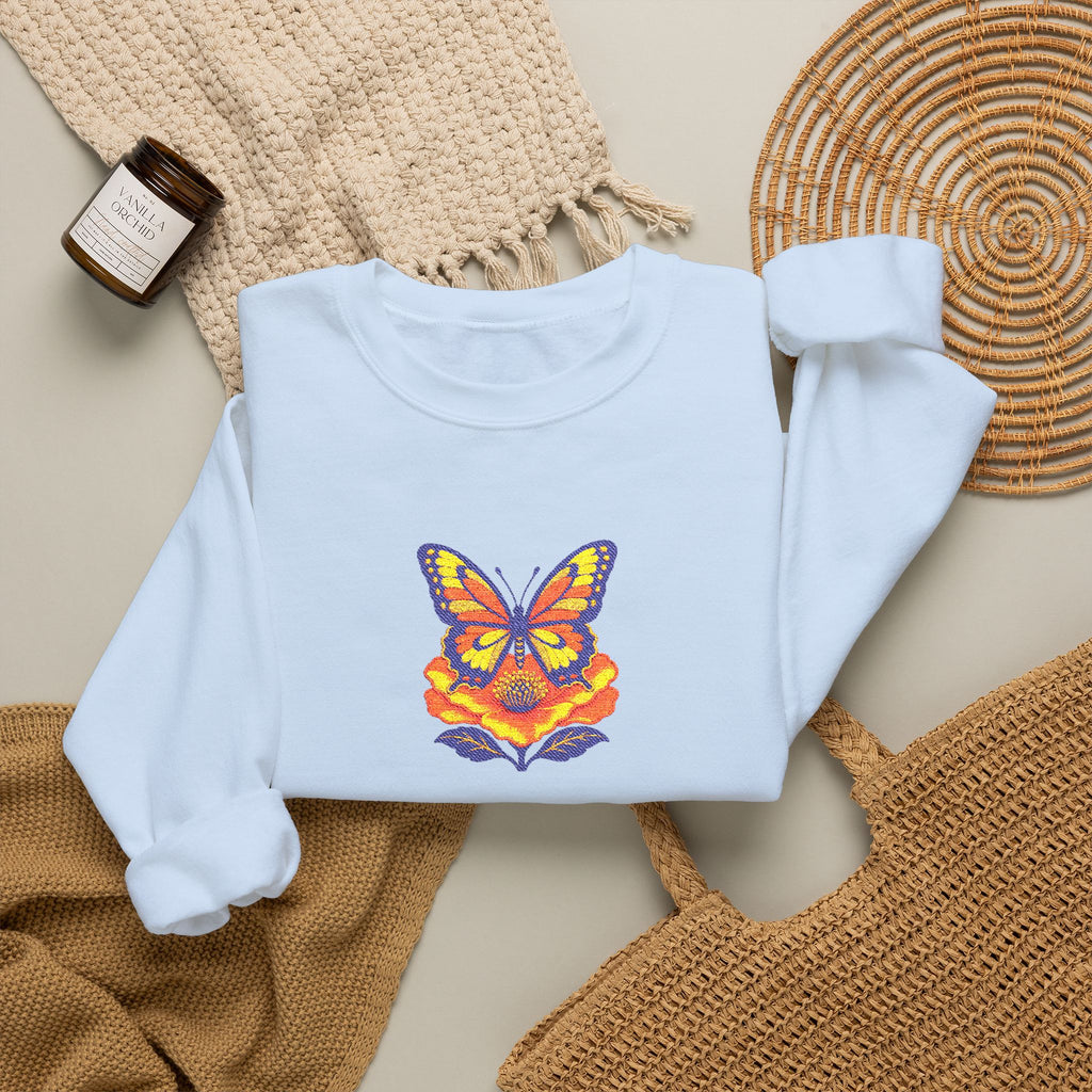 Butterfly Fox Crewneck Sweatshirt — Embroidery Colorful Geometric Animal Design