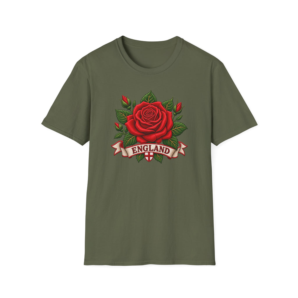 England Rose T-Shirt — Vintage Red Rose Floral Crest Tee