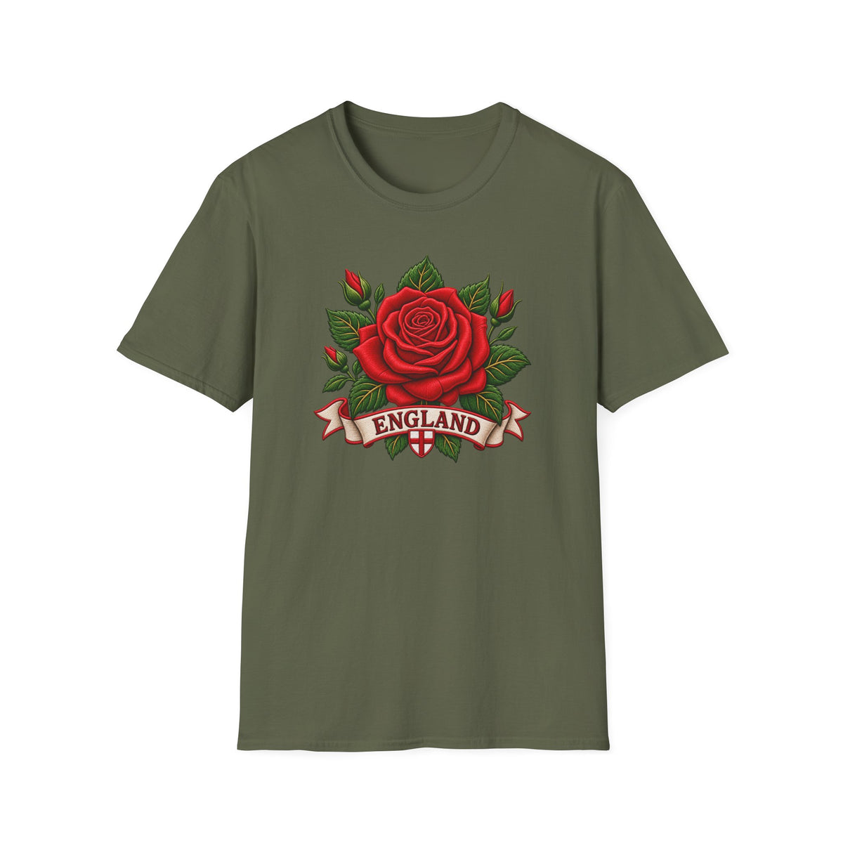 England Rose T-Shirt — Vintage Red Rose Floral Crest Tee