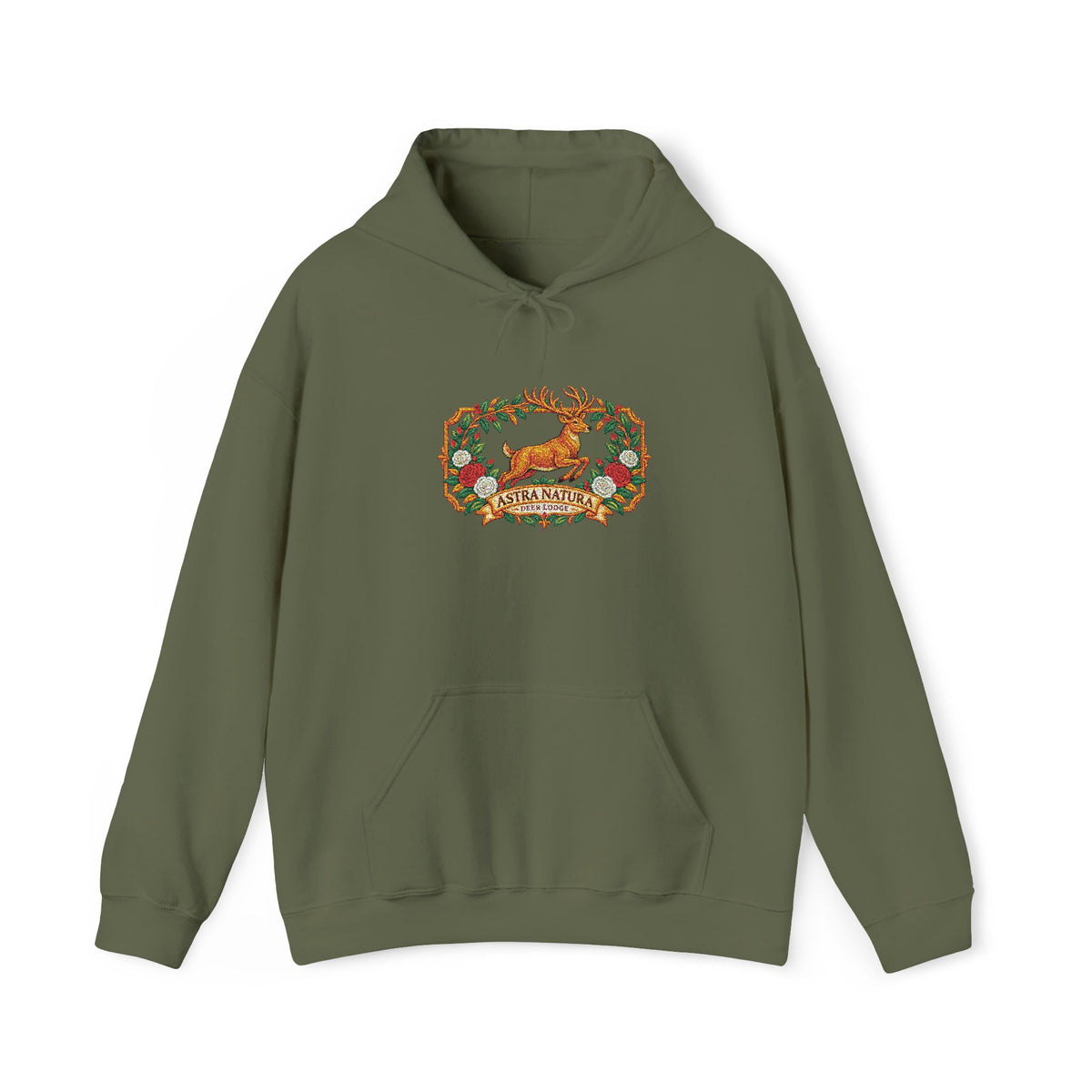 Embroidery Deer in Field  Mosaic Hoodie — Colorful Tribal Deer Graphic Pullover