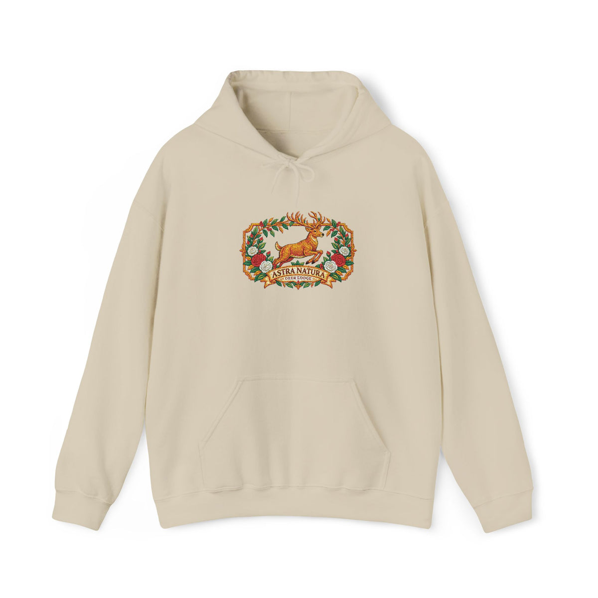 Embroidery Deer in Field  Mosaic Hoodie — Colorful Tribal Deer Graphic Pullover