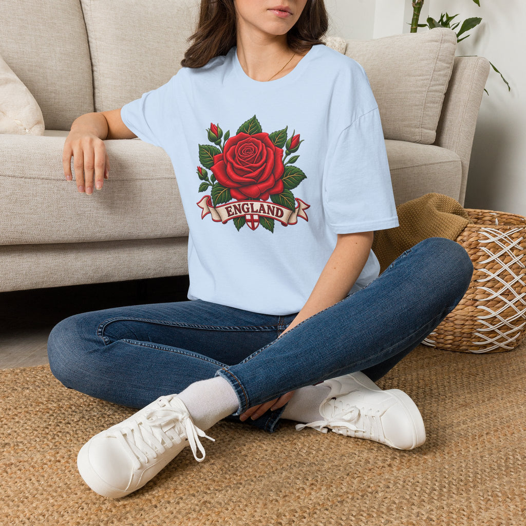 England Rose T-Shirt — Vintage Red Rose Floral Crest Tee