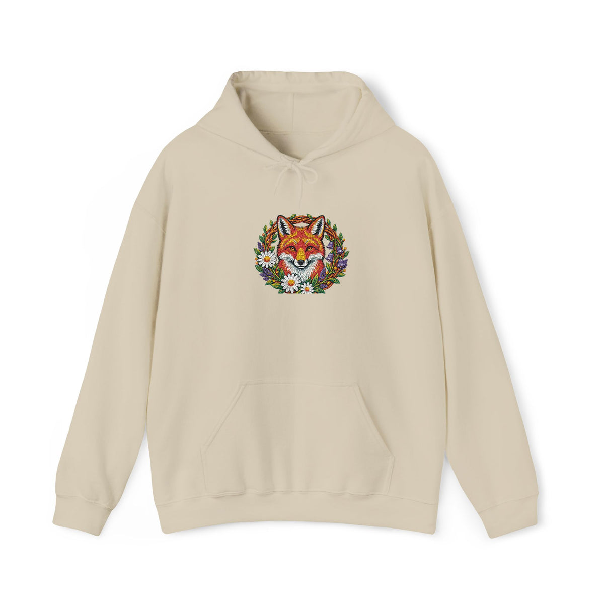Embroidery Floral Fox Hoodie — Colorful Watercolor Animal Graphic Sweatshirt