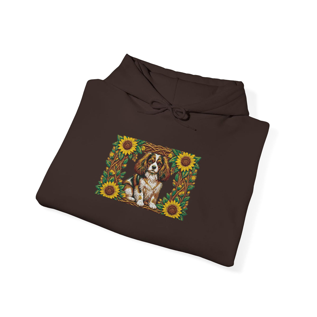 Embroidery Cavalier King Charles Spaniel Sunflower Hoodie - Floral Dog Lover Sweatshirt