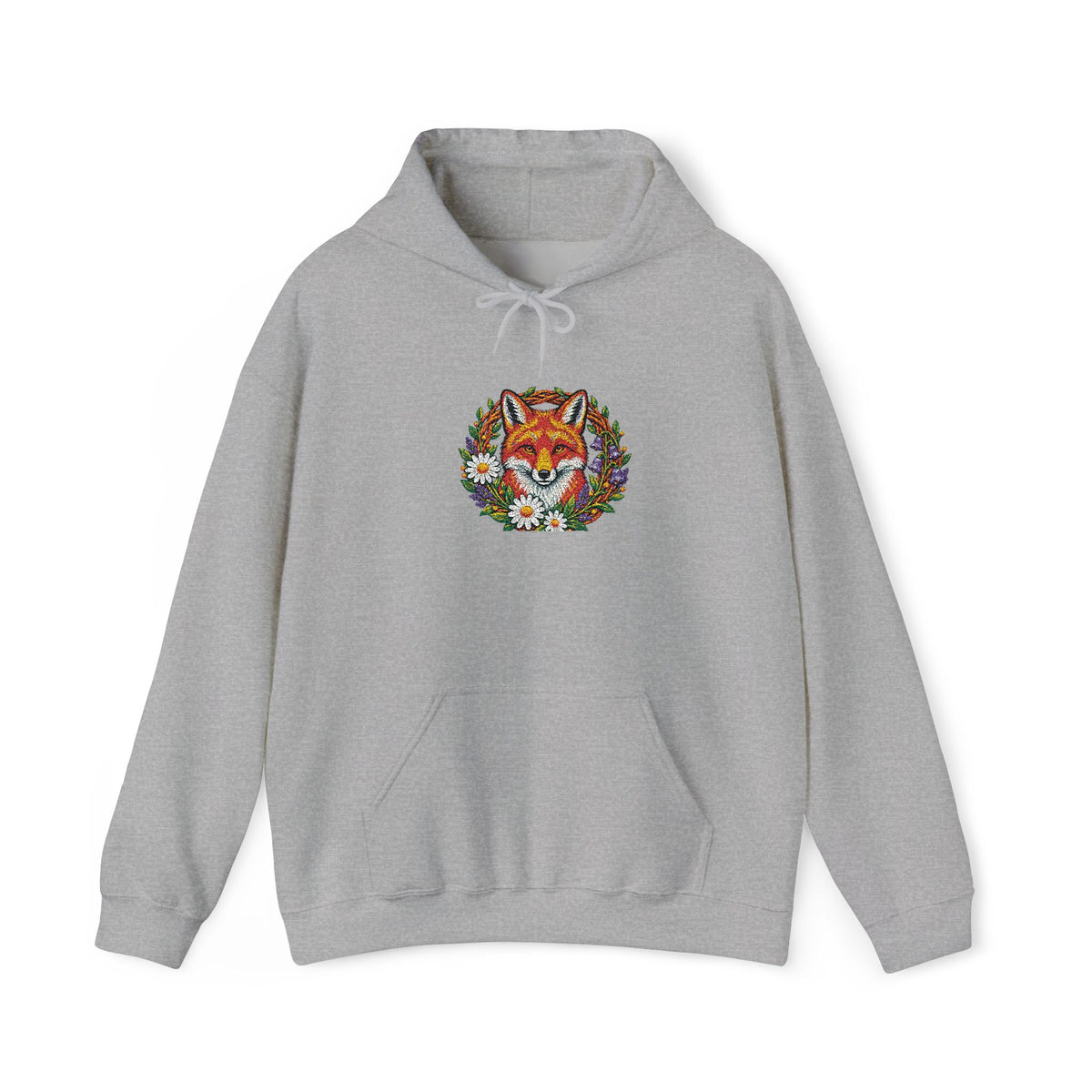 Embroidery Floral Fox Hoodie — Colorful Watercolor Animal Graphic Sweatshirt