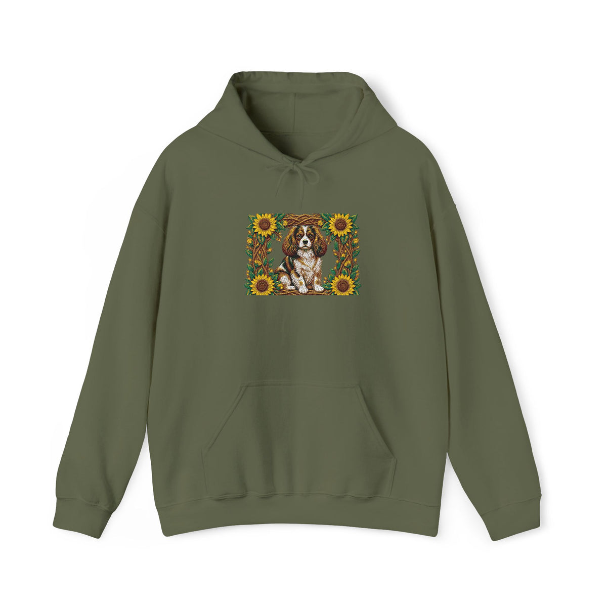 Embroidery Cavalier King Charles Spaniel Sunflower Hoodie - Floral Dog Lover Sweatshirt