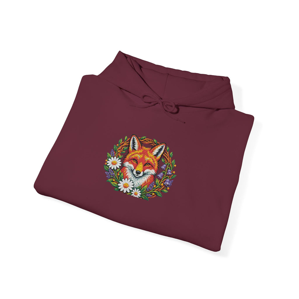 Embroidery Floral Fox Hoodie — Colorful Watercolor Animal Graphic Sweatshirt