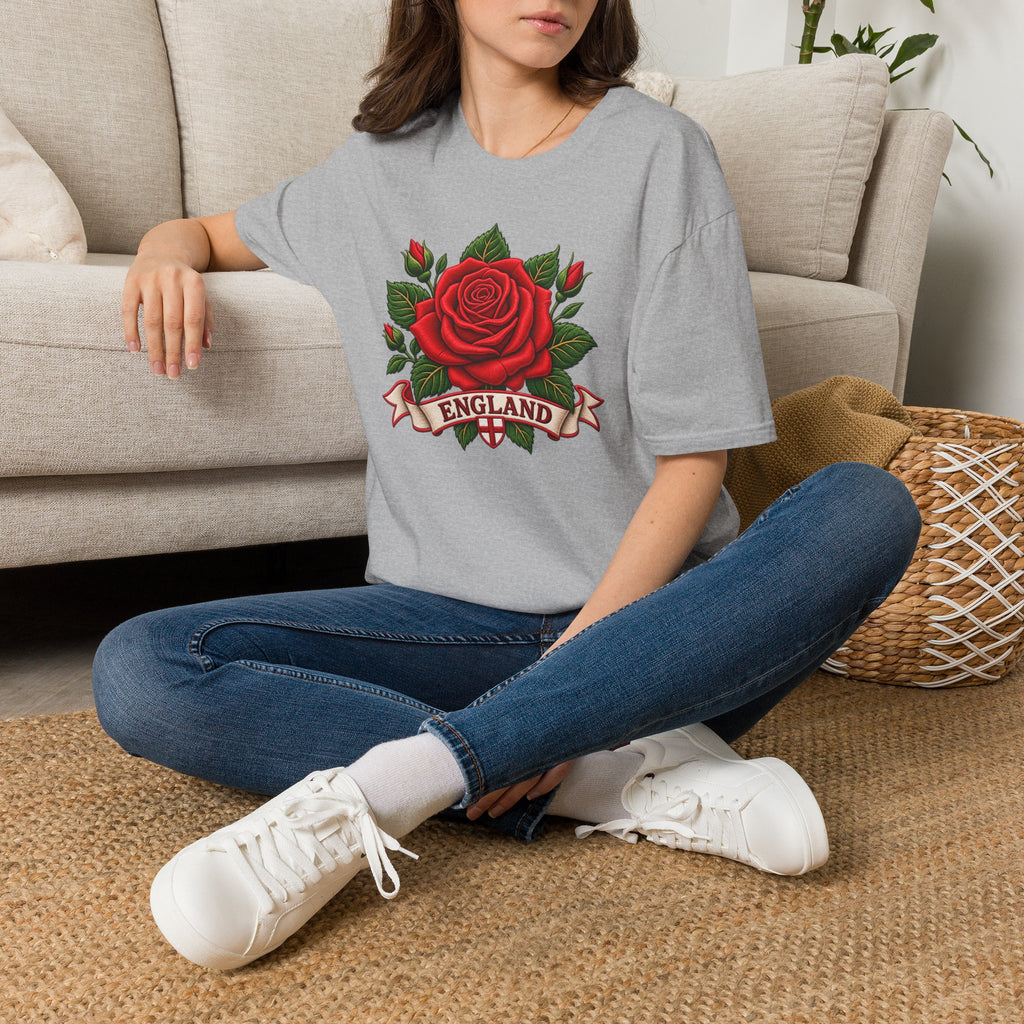 England Rose T-Shirt — Vintage Red Rose Floral Crest Tee