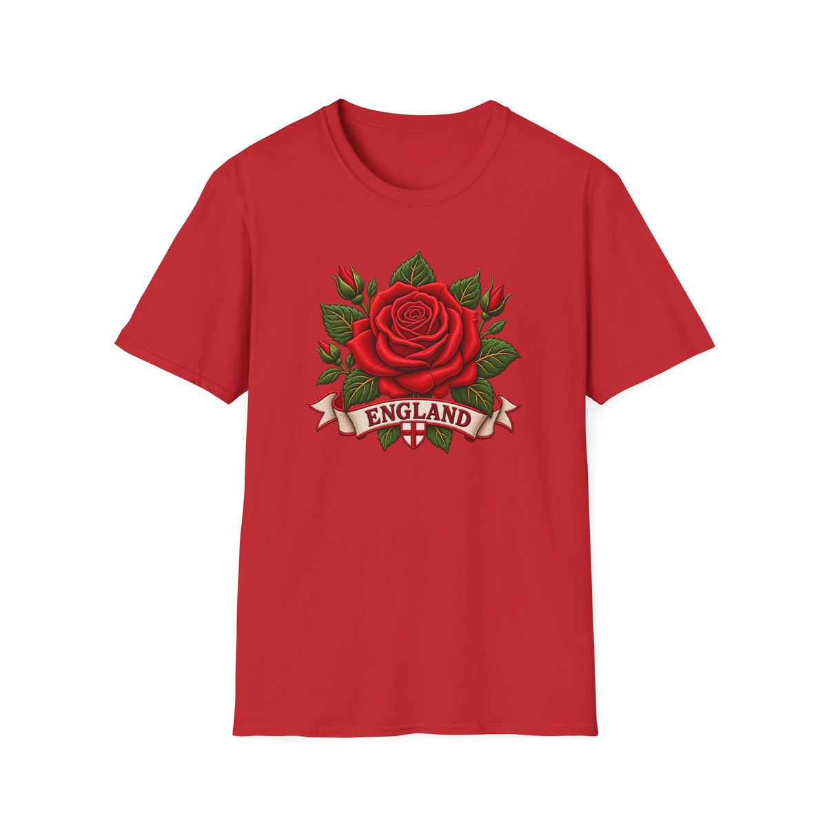 England Rose T-Shirt — Vintage Red Rose Floral Crest Tee