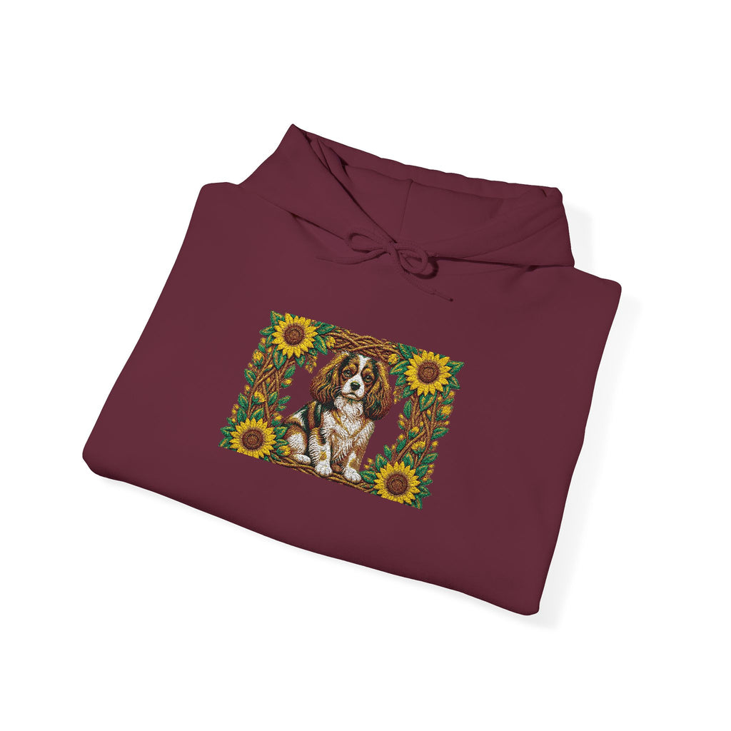 Embroidery Cavalier King Charles Spaniel Sunflower Hoodie - Floral Dog Lover Sweatshirt