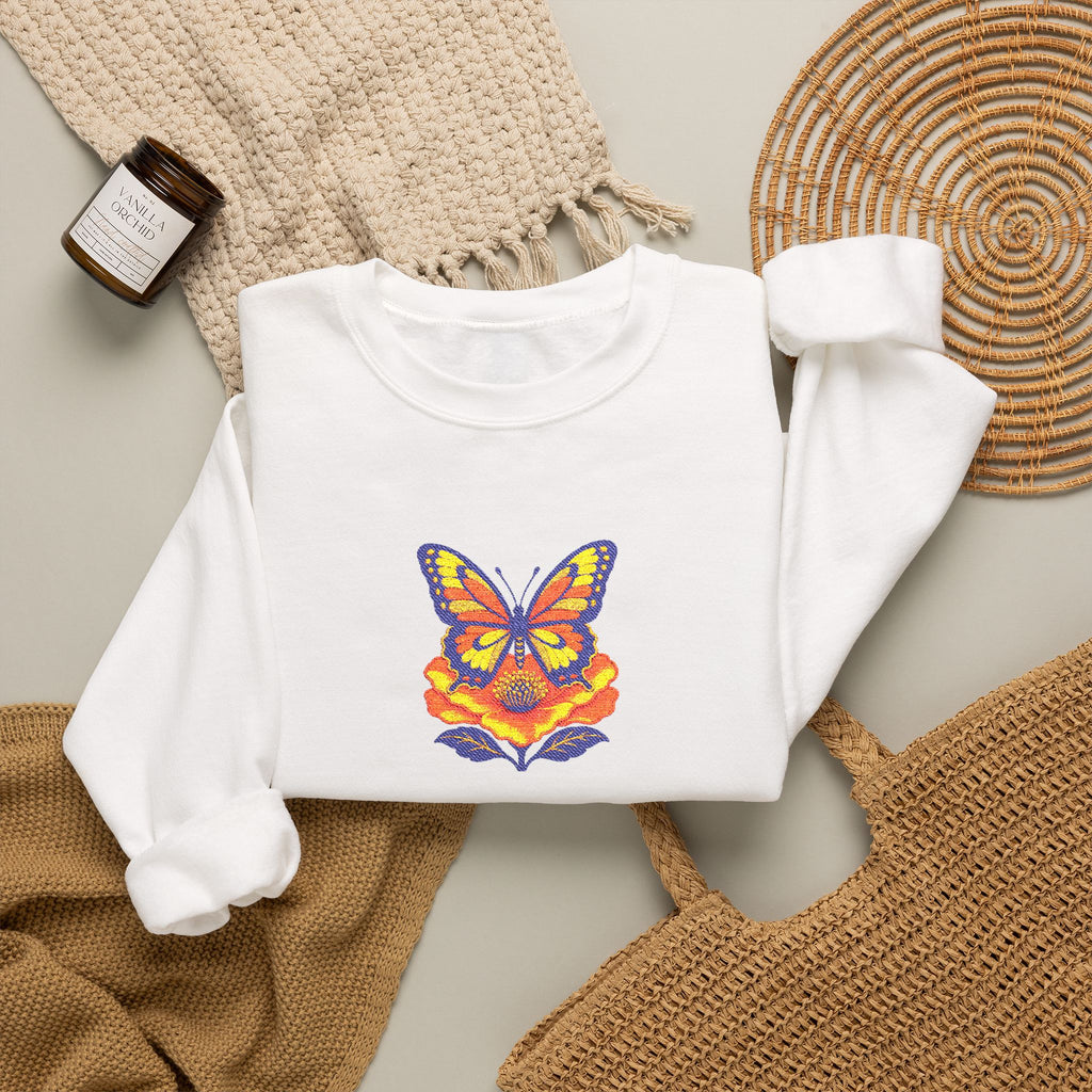 Butterfly Fox Crewneck Sweatshirt — Embroidery Colorful Geometric Animal Design