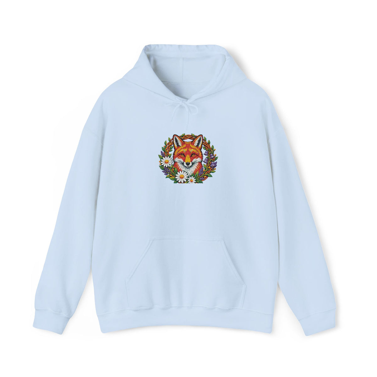 Embroidery Floral Fox Hoodie — Colorful Watercolor Animal Graphic Sweatshirt