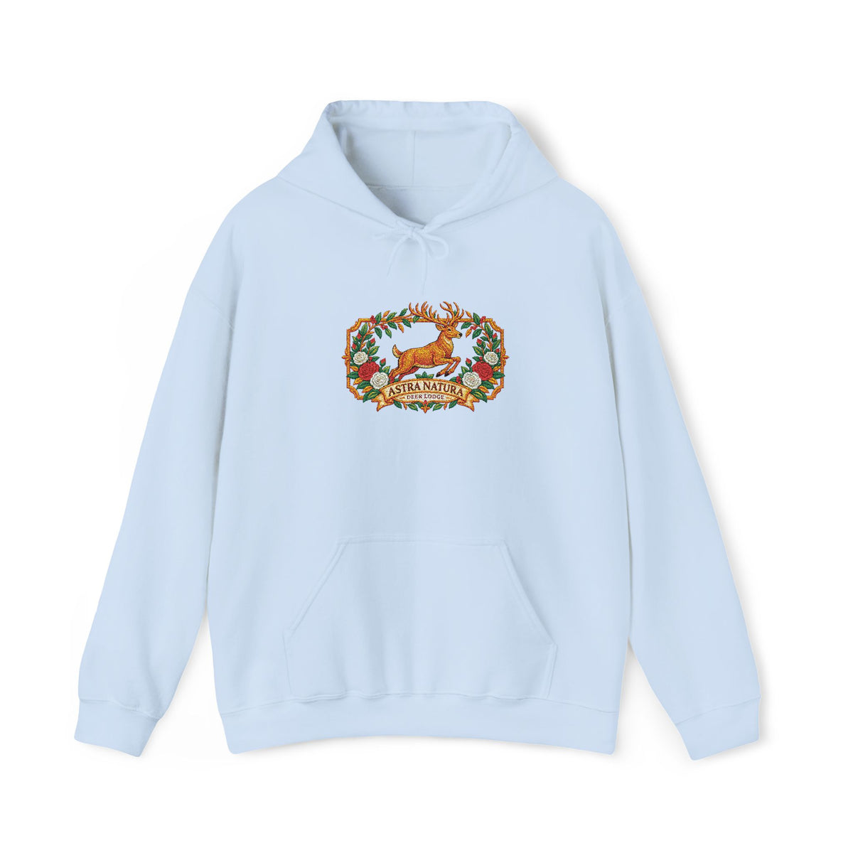 Embroidery Deer in Field  Mosaic Hoodie — Colorful Tribal Deer Graphic Pullover