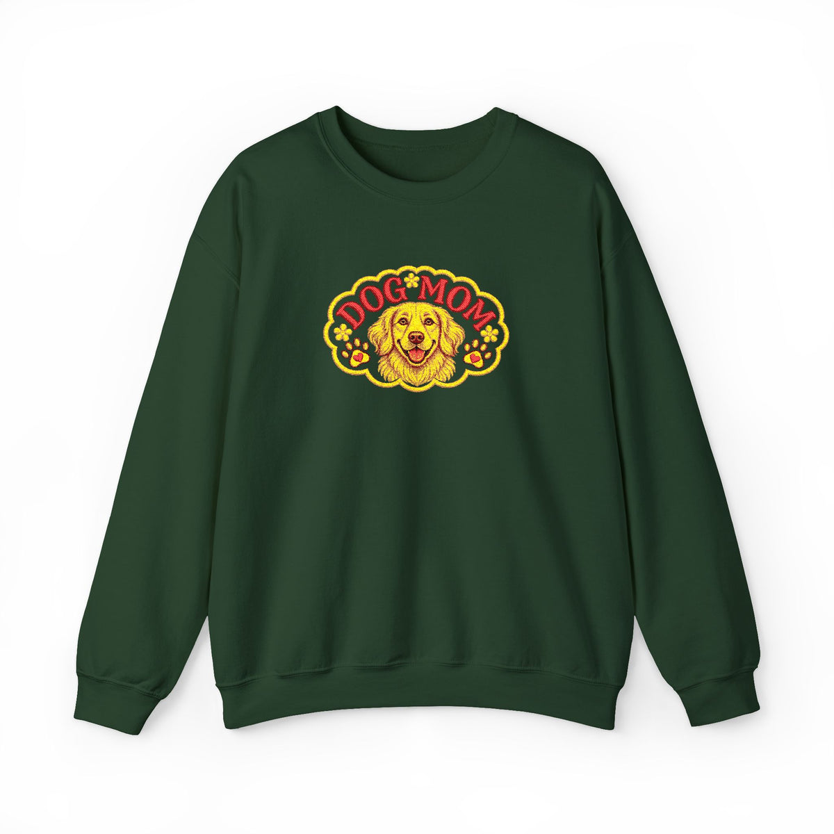 Embroidery Dog Mom Crewneck Sweatshirt — Vintage Golden Retriever Graphic