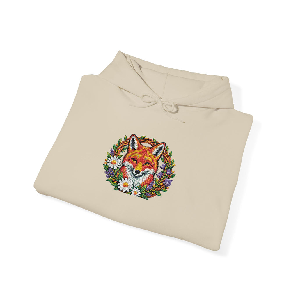 Embroidery Floral Fox Hoodie — Colorful Watercolor Animal Graphic Sweatshirt
