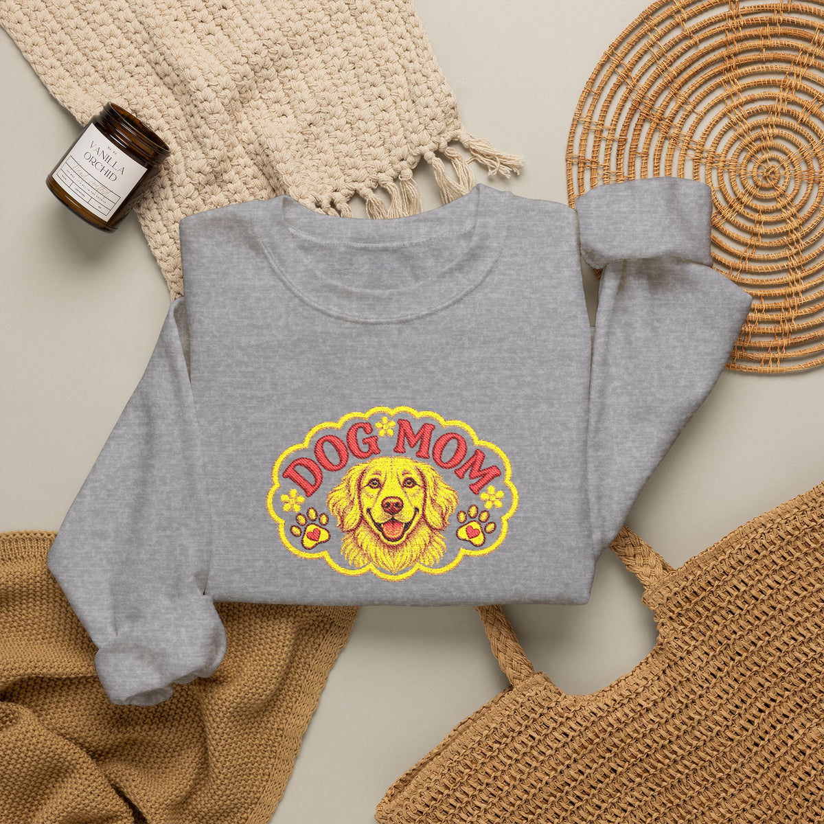 Embroidery Dog Mom Crewneck Sweatshirt — Vintage Golden Retriever Graphic