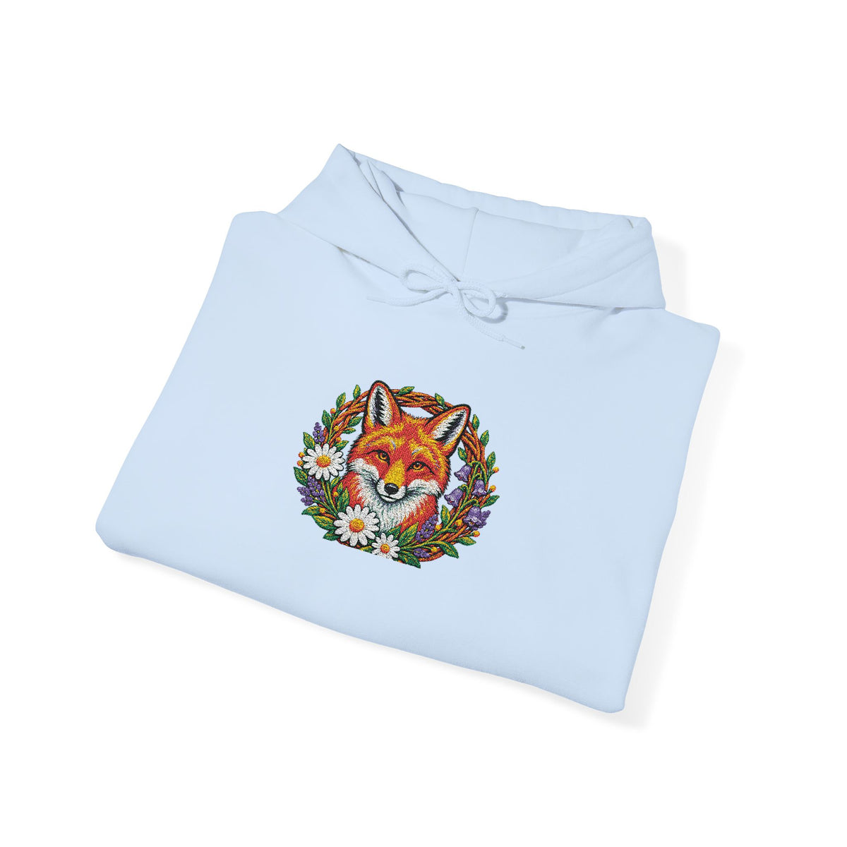 Embroidery Floral Fox Hoodie — Colorful Watercolor Animal Graphic Sweatshirt