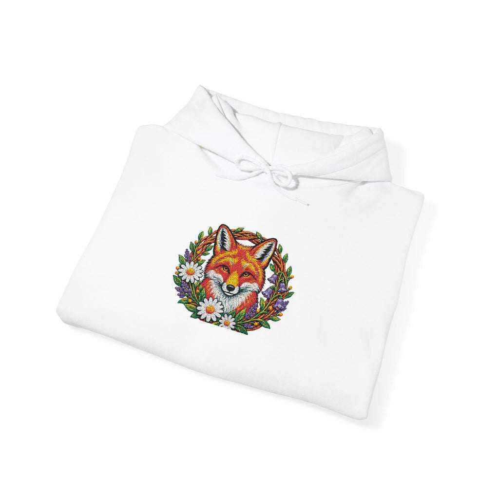 Embroidery Floral Fox Hoodie — Colorful Watercolor Animal Graphic Sweatshirt