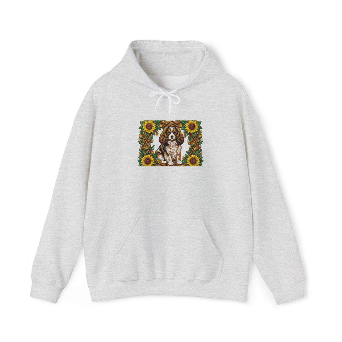 Embroidery Cavalier King Charles Spaniel Sunflower Hoodie - Floral Dog Lover Sweatshirt