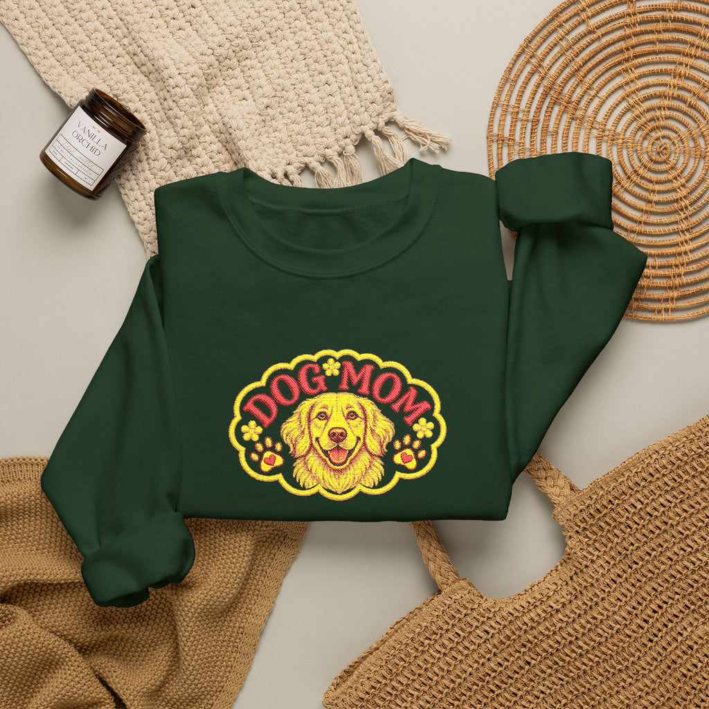 Embroidery Dog Mom Crewneck Sweatshirt — Vintage Golden Retriever Graphic