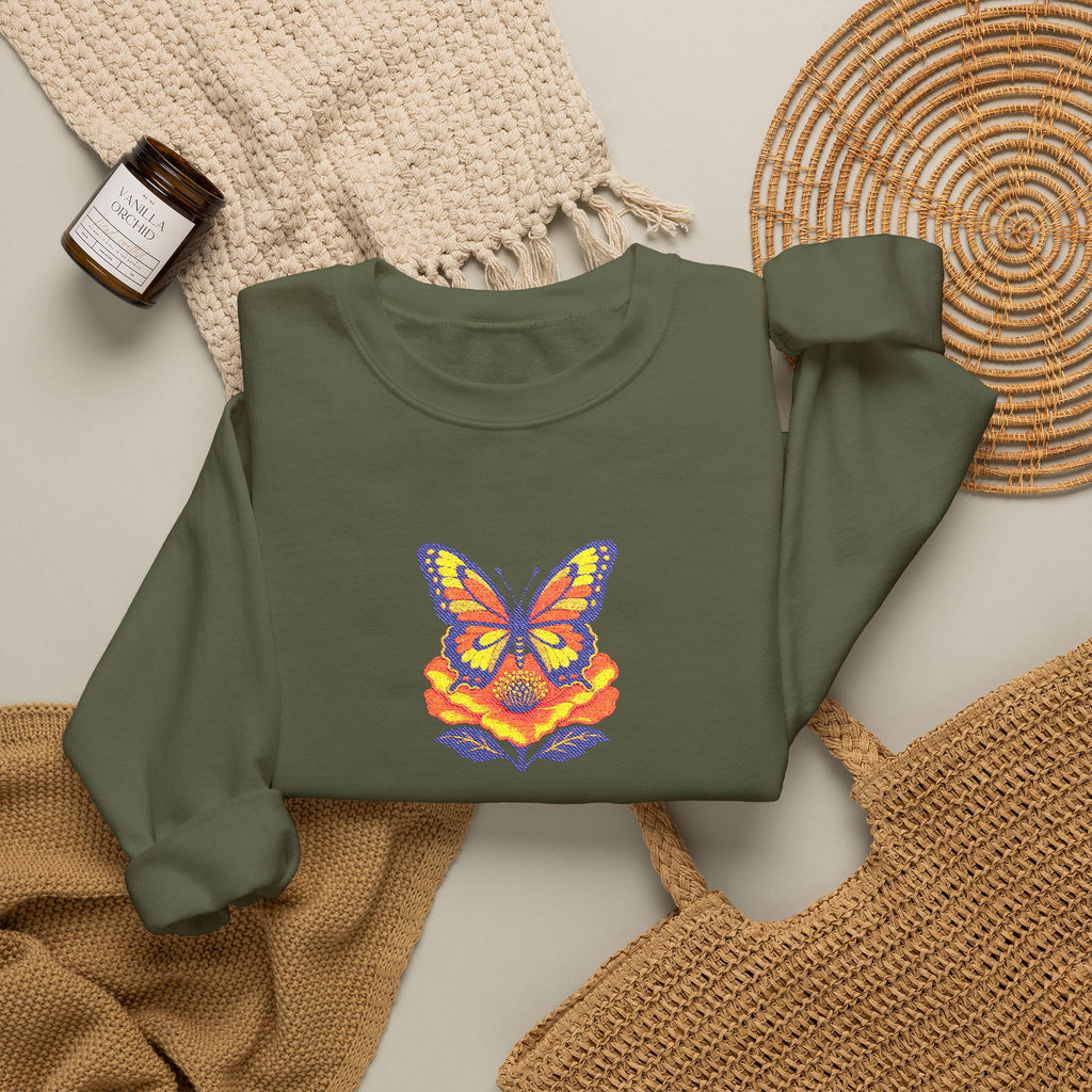 Butterfly Fox Crewneck Sweatshirt — Embroidery Colorful Geometric Animal Design