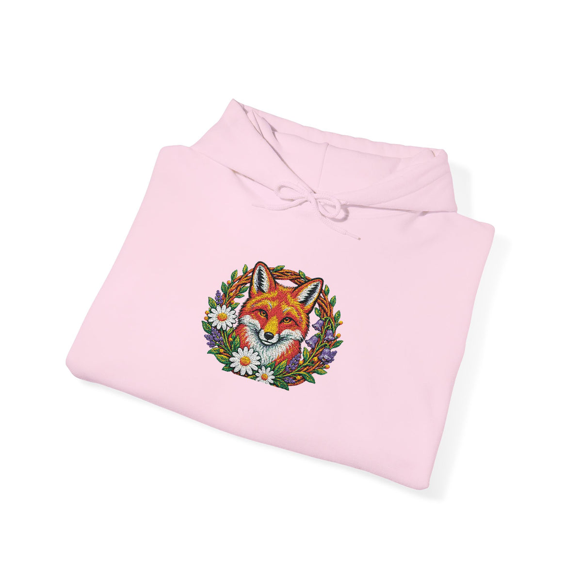Embroidery Floral Fox Hoodie — Colorful Watercolor Animal Graphic Sweatshirt