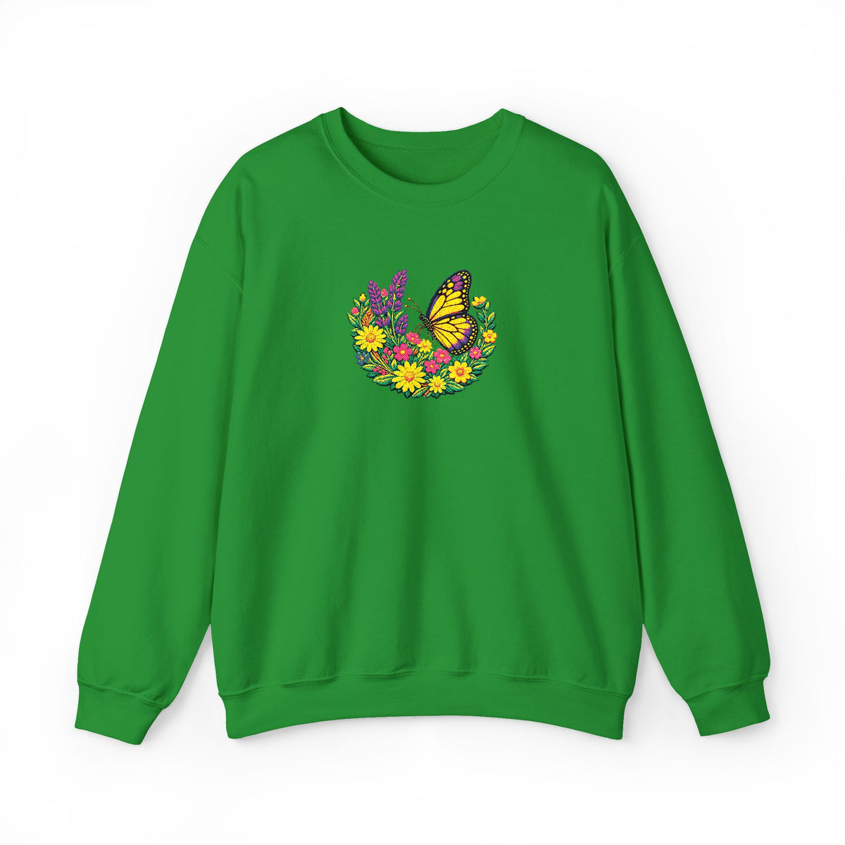Butterfly Floral Crewneck Sweatshirt —Embroidery  Yellow Monarch Flower Wreath