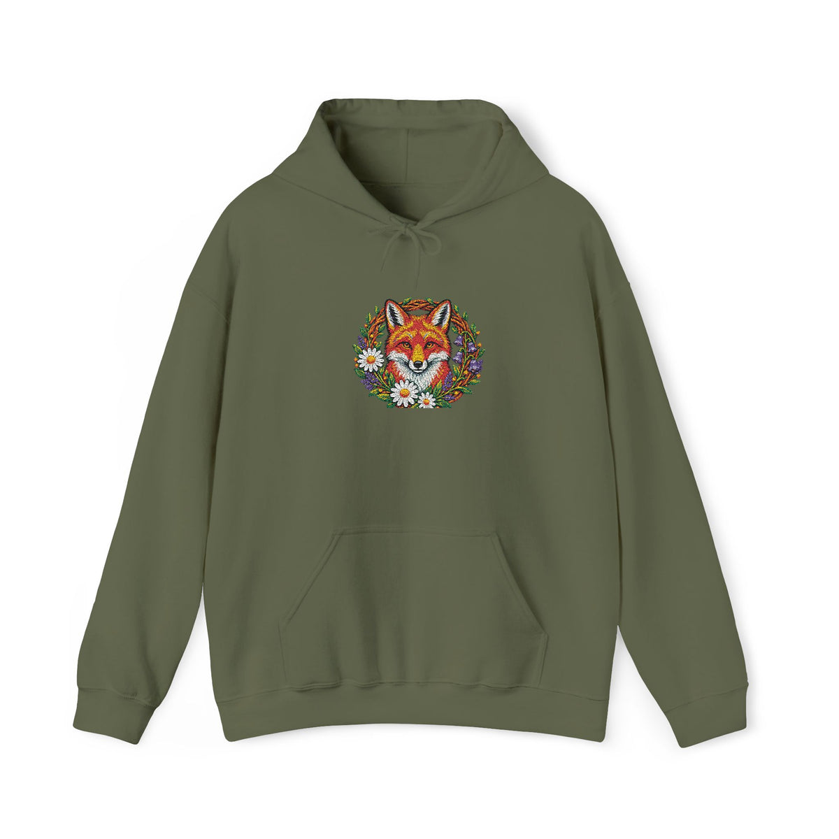 Embroidery Floral Fox Hoodie — Colorful Watercolor Animal Graphic Sweatshirt