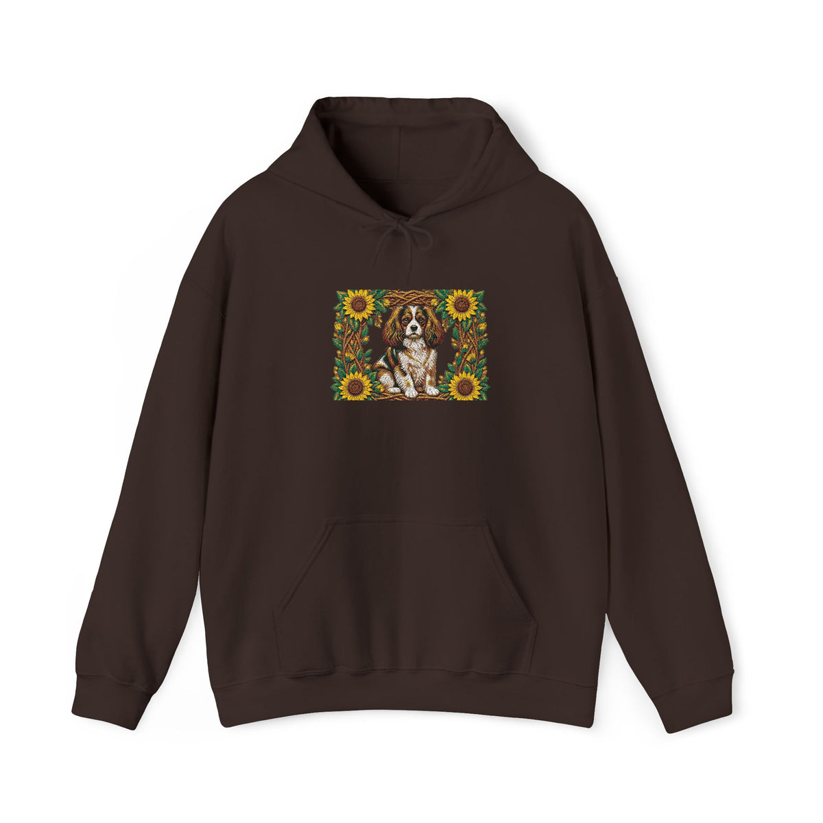 Embroidery Cavalier King Charles Spaniel Sunflower Hoodie - Floral Dog Lover Sweatshirt
