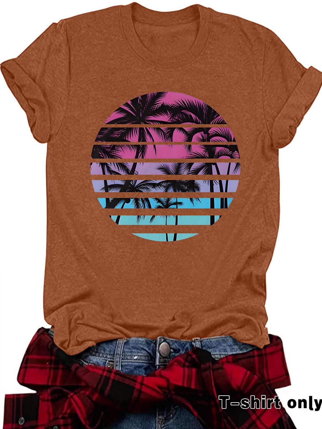 Beach Shirts for Women Coconut Trees Printed T-shirt Short Sleeve T-shirt